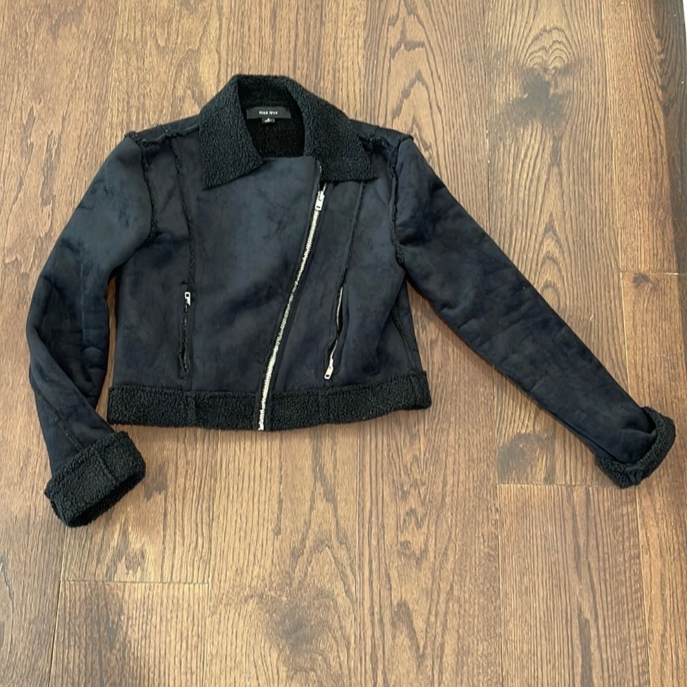 Miss Love Black Faux Shearling Jacket Size Small